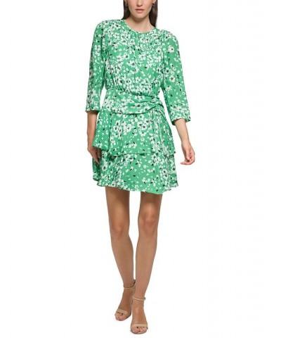 Women's Printed Jacquard Ruffle-Hem Dress Green Multi $58.46 Dresses