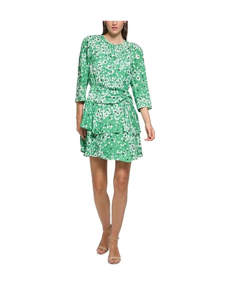 Women's Printed Jacquard Ruffle-Hem Dress Green Multi $58.46 Dresses