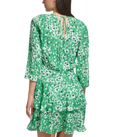 Women's Printed Jacquard Ruffle-Hem Dress Green Multi $58.46 Dresses