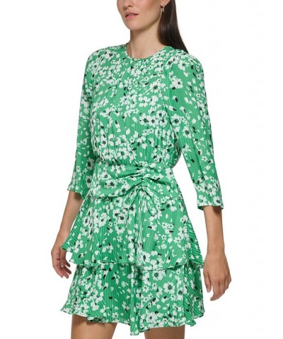 Women's Printed Jacquard Ruffle-Hem Dress Green Multi $58.46 Dresses