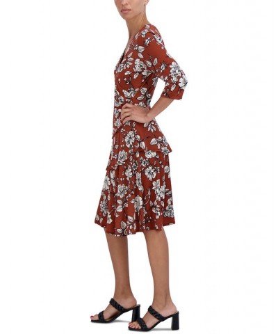 Petite V-Neck 3/4-Sleeve Fit & Flare Dress Rust $40.29 Dresses