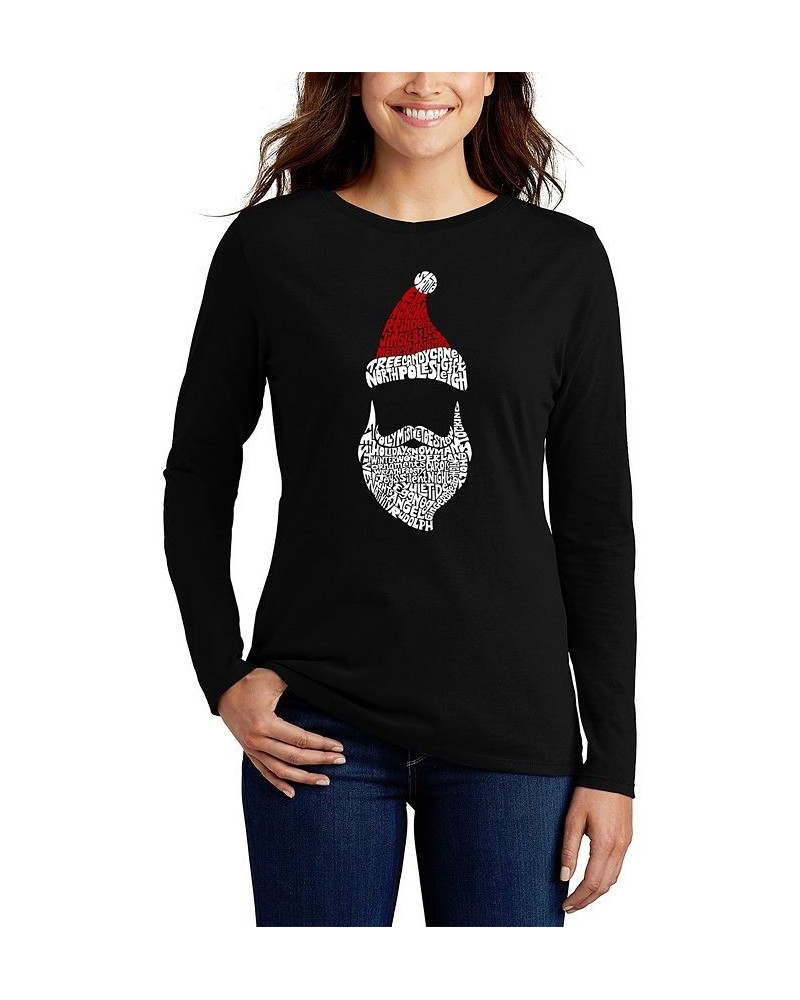 Women's Santa Claus Word Art Long Sleeve T-shirt Black $19.23 Tops