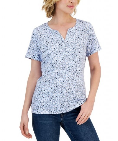 Petite Short-Sleeve Henley Top Granada Sky $10.25 Tops