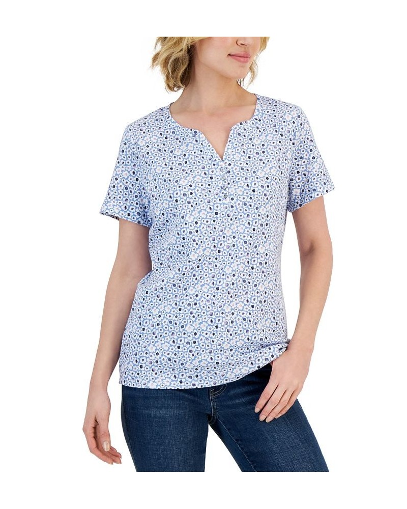 Petite Short-Sleeve Henley Top Granada Sky $10.25 Tops