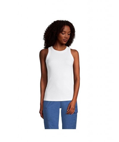 Women's 2x2 Rib Crew Neck Tank Top White $21.17 Tops