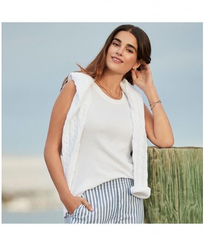 Women's 2x2 Rib Crew Neck Tank Top White $21.17 Tops