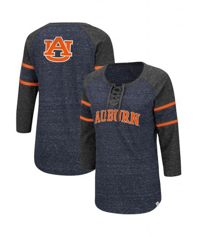 Women's Auburn Tigers Scienta Pasadena Raglan 3/4 Sleeve Space Dye Lace-Up T-shirt Navy, Heathered Charcoal $21.50 Tops