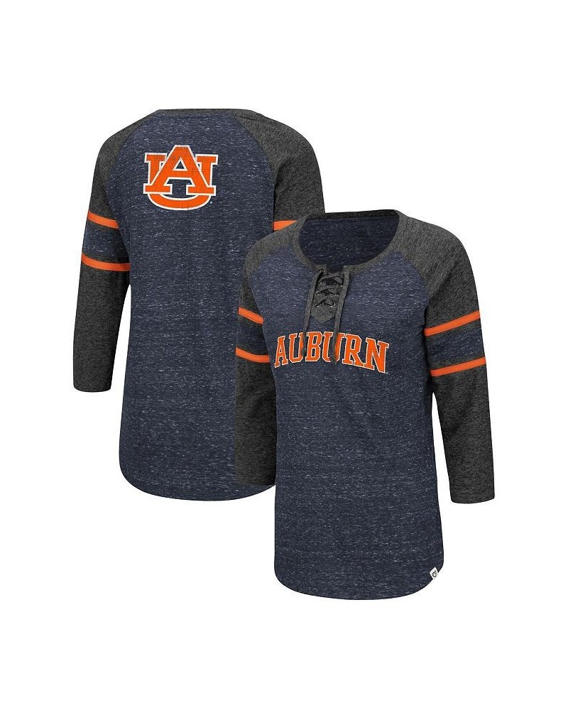 Women's Auburn Tigers Scienta Pasadena Raglan 3/4 Sleeve Space Dye Lace-Up T-shirt Navy, Heathered Charcoal $21.50 Tops