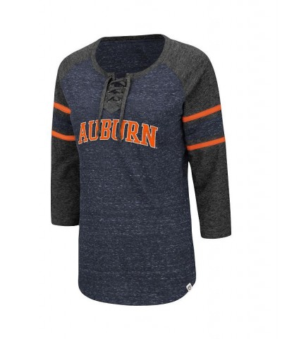 Women's Auburn Tigers Scienta Pasadena Raglan 3/4 Sleeve Space Dye Lace-Up T-shirt Navy, Heathered Charcoal $21.50 Tops