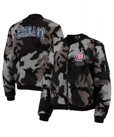 Women's Black Chicago Cubs Camo Sherpa Full-Zip Bomber Jacket Black $45.50 Jackets