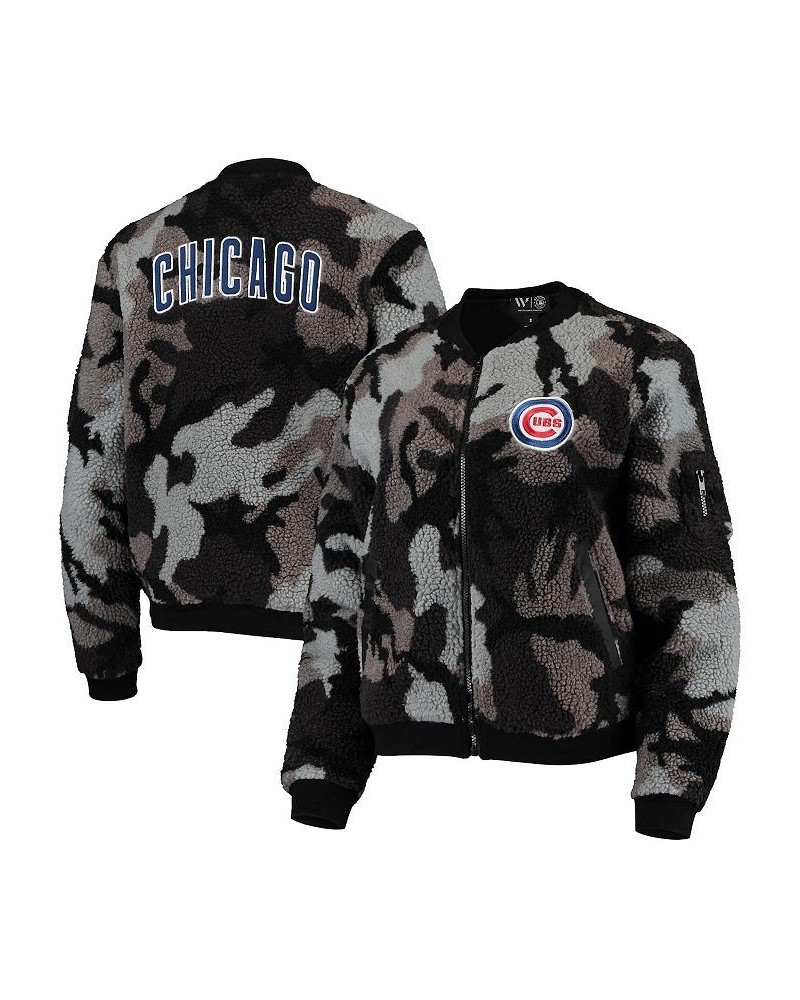 Women's Black Chicago Cubs Camo Sherpa Full-Zip Bomber Jacket Black $45.50 Jackets