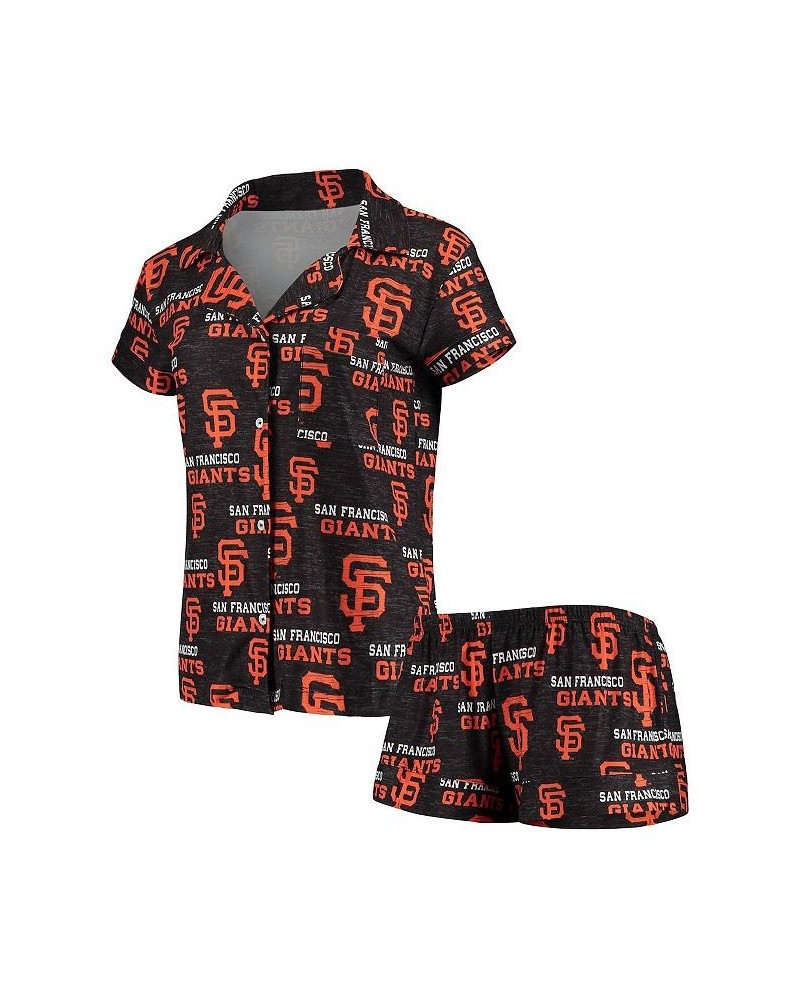 Women's Black San Francisco Giants Zest Allover Print Button-Up Shirt and Shorts Sleep Set Black $33.03 Pajama