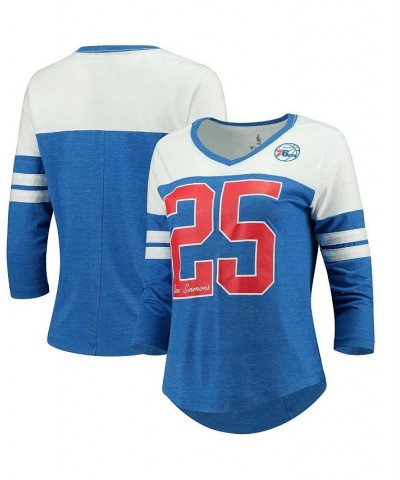 Women's Philadelphia 76ers Starstruck Name and Number Tri-Blend 3/4-Sleeve V-Neck T-shirt Royal $20.00 Tops