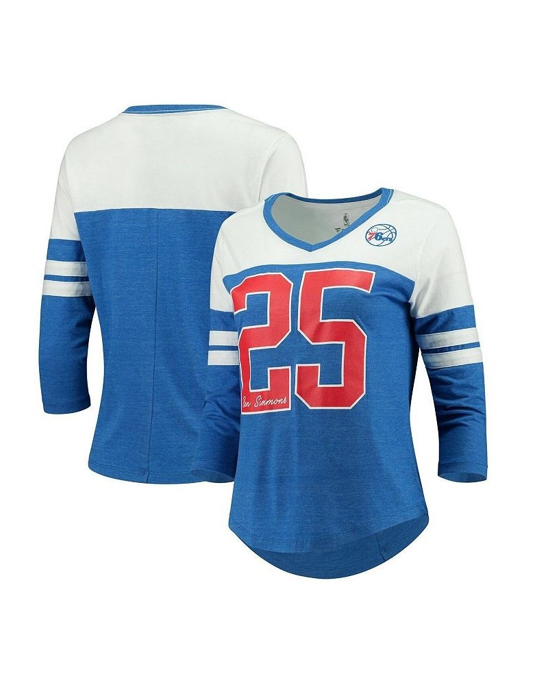 Women's Philadelphia 76ers Starstruck Name and Number Tri-Blend 3/4-Sleeve V-Neck T-shirt Royal $20.00 Tops