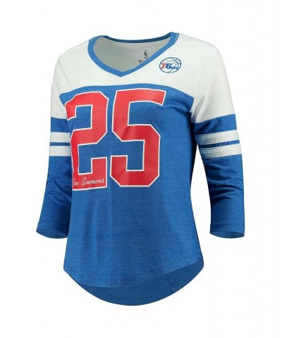 Women's Philadelphia 76ers Starstruck Name and Number Tri-Blend 3/4-Sleeve V-Neck T-shirt Royal $20.00 Tops