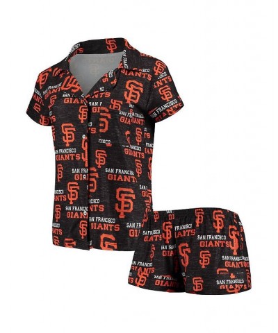 Women's Black San Francisco Giants Zest Allover Print Button-Up Shirt and Shorts Sleep Set Black $33.03 Pajama