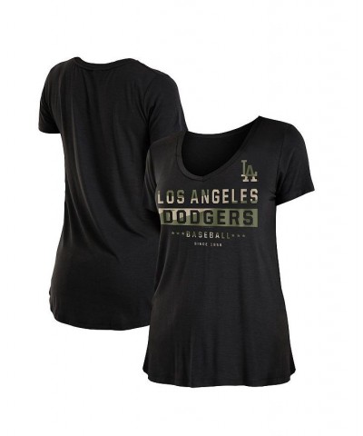 Women's Black Los Angeles Dodgers 2021 Armed Forces Day Brushed V-Neck T-shirt Black $12.40 Tops