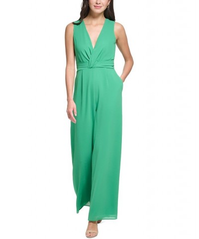 Women's Chiffon Twist-Front Jumpsuit Green $89.00 Pants