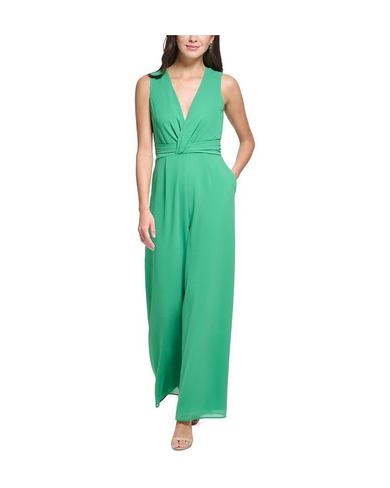 Women's Chiffon Twist-Front Jumpsuit Green $89.00 Pants