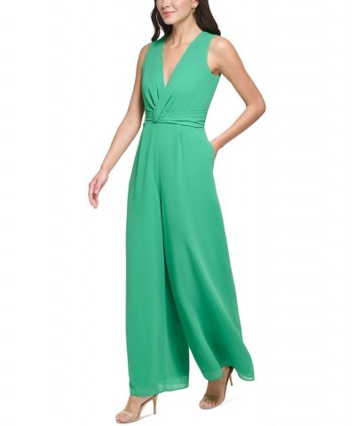 Women's Chiffon Twist-Front Jumpsuit Green $89.00 Pants