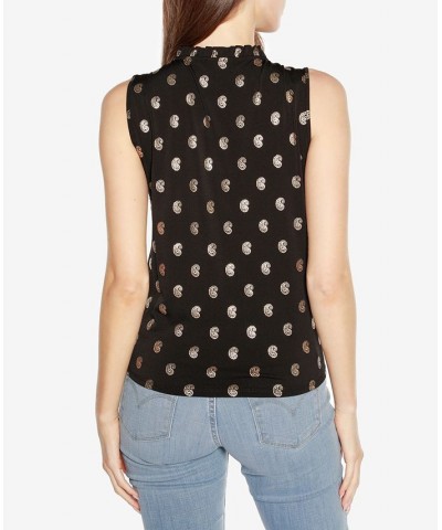 Black Label Petite Paisley Print Tie Front Sleeveless Top Black, Gold $35.20 Tops