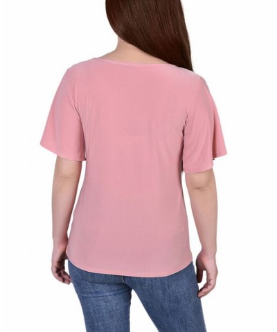 Women's Mesh Flutter Sleeve Knit Top Mellow Rose $17.67 Tops