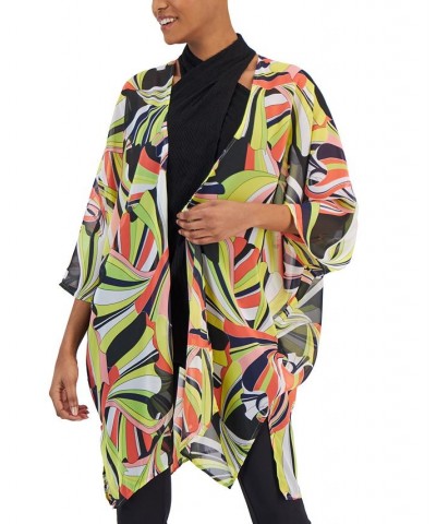 Women's Printed Oversized Sheer Cardigan Sprout Multi $40.33 Sweaters