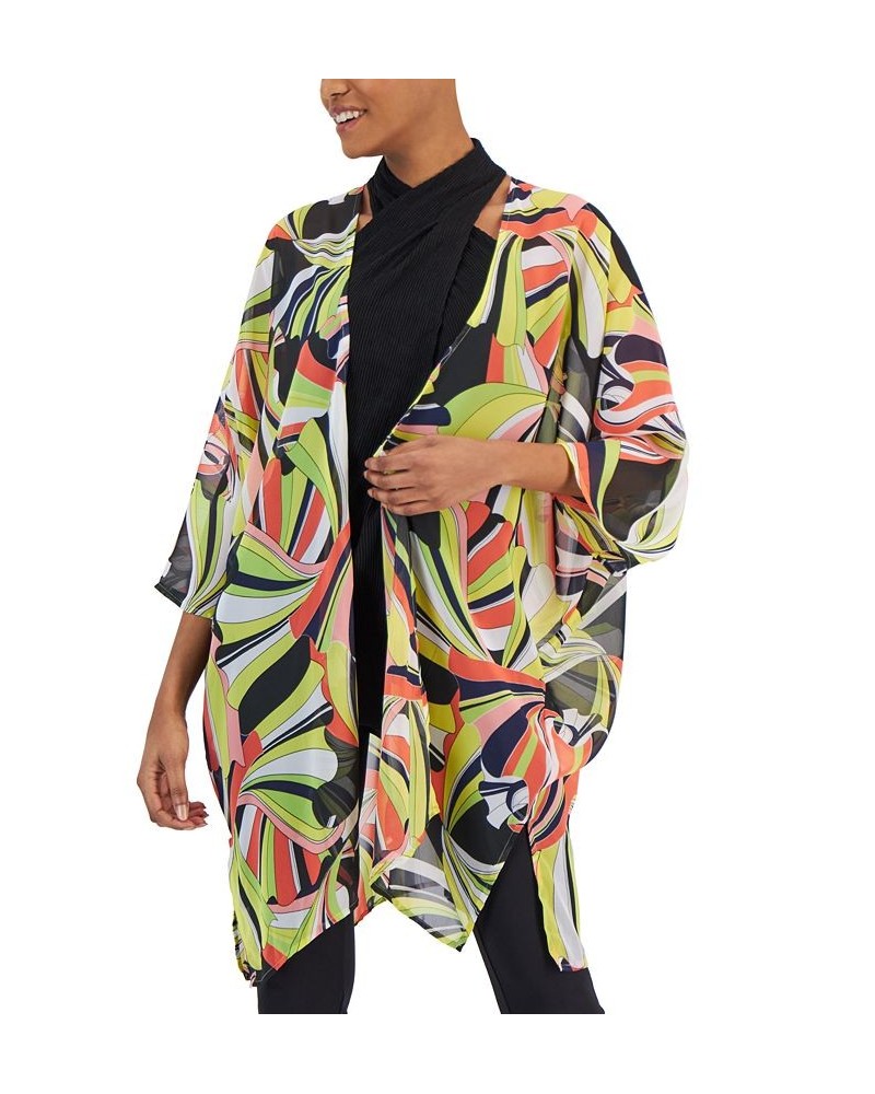 Women's Printed Oversized Sheer Cardigan Sprout Multi $40.33 Sweaters