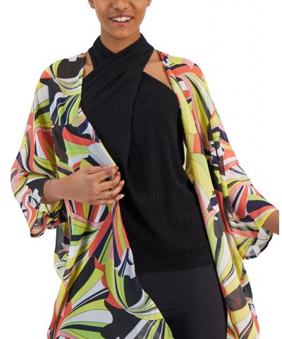 Women's Printed Oversized Sheer Cardigan Sprout Multi $40.33 Sweaters