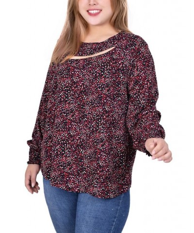 Plus Size Long Sleeve Cutout-Front Blouse Abstract Square $13.72 Tops