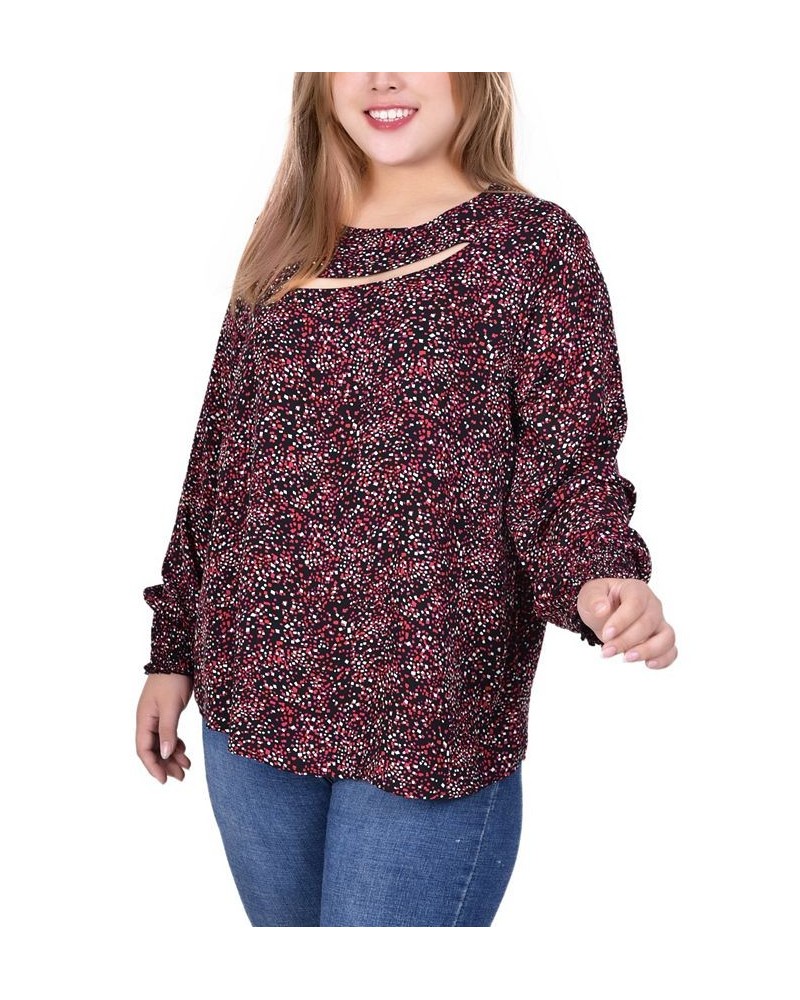 Plus Size Long Sleeve Cutout-Front Blouse Abstract Square $13.72 Tops