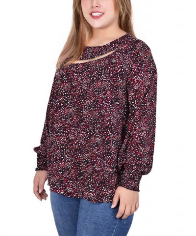 Plus Size Long Sleeve Cutout-Front Blouse Abstract Square $13.72 Tops