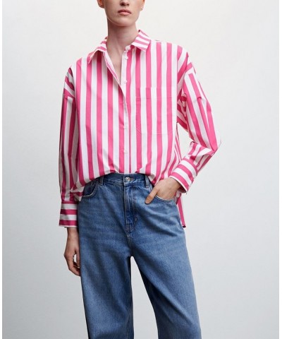 Women's Oversize Striped Shirt Pink $32.90 Tops