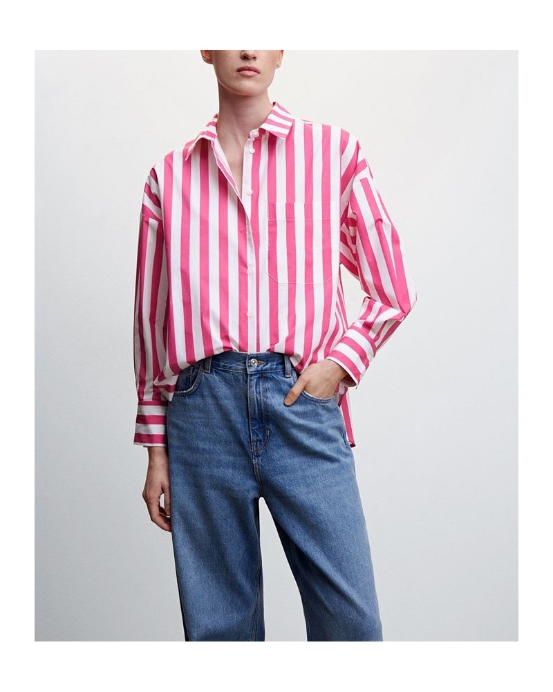 Women's Oversize Striped Shirt Pink $32.90 Tops