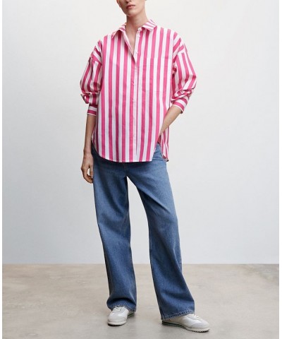 Women's Oversize Striped Shirt Pink $32.90 Tops