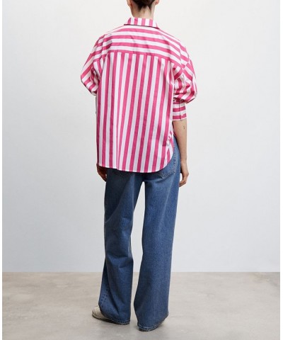 Women's Oversize Striped Shirt Pink $32.90 Tops