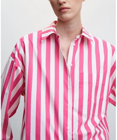 Women's Oversize Striped Shirt Pink $32.90 Tops