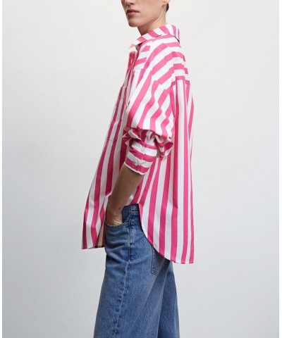 Women's Oversize Striped Shirt Pink $32.90 Tops