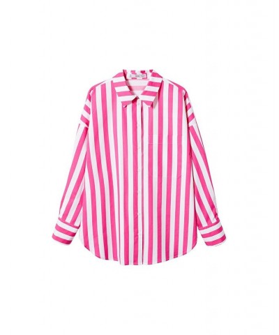 Women's Oversize Striped Shirt Pink $32.90 Tops