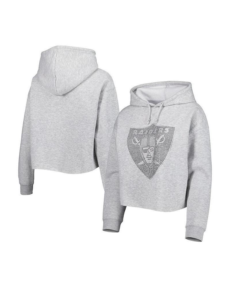 Women's Silver Las Vegas Raiders Crystal Logo Cropped Pullover Hoodie Silver $47.69 Sweatshirts