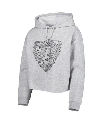 Women's Silver Las Vegas Raiders Crystal Logo Cropped Pullover Hoodie Silver $47.69 Sweatshirts