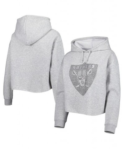 Women's Silver Las Vegas Raiders Crystal Logo Cropped Pullover Hoodie Silver $47.69 Sweatshirts