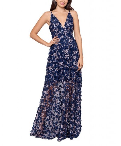 3D-Floral Embroidered Fit & Flare Gown Navy/Blush $122.04 Dresses