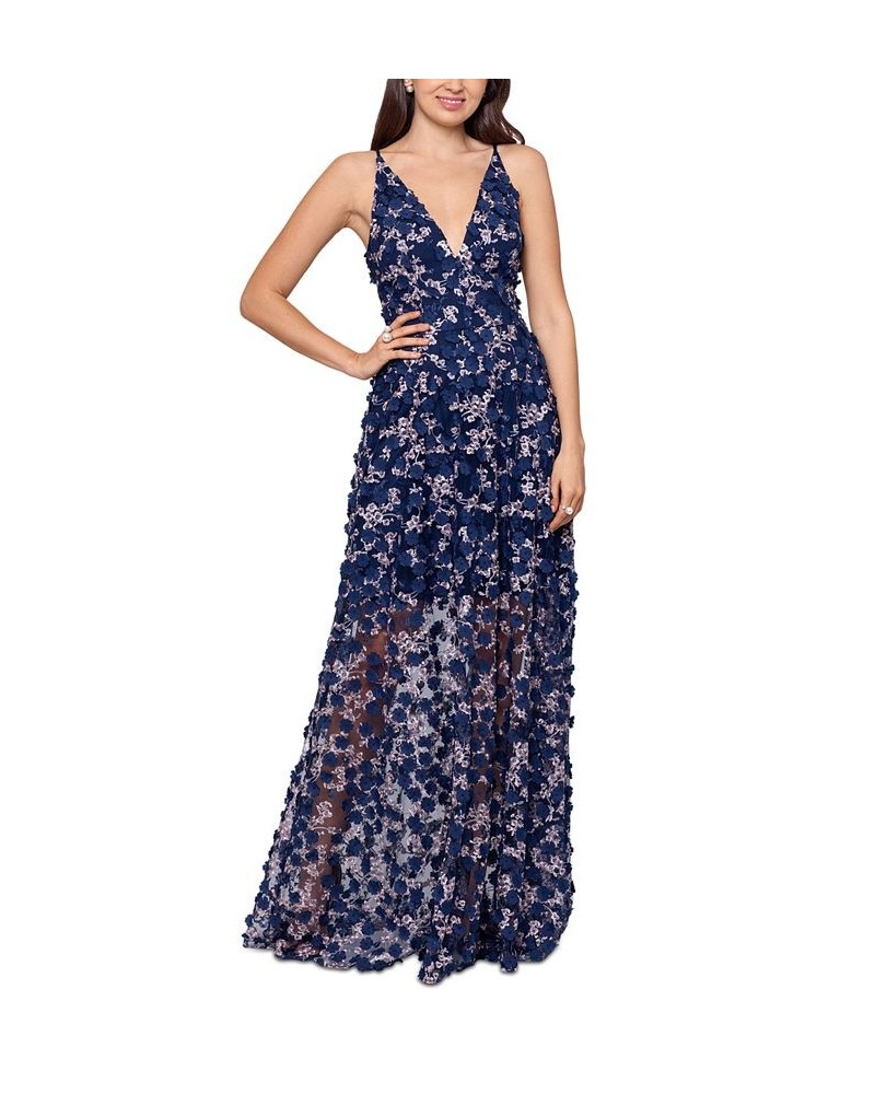 3D-Floral Embroidered Fit & Flare Gown Navy/Blush $122.04 Dresses