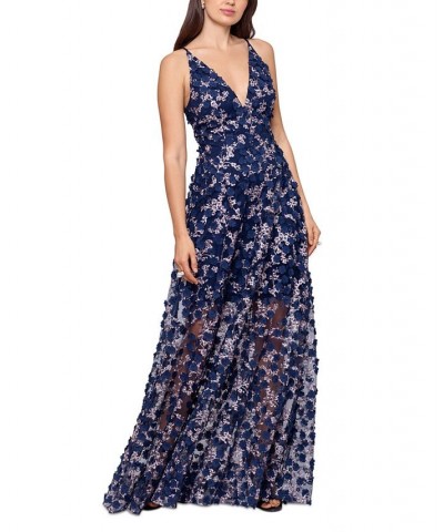 3D-Floral Embroidered Fit & Flare Gown Navy/Blush $122.04 Dresses