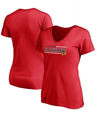 Women's Red Chicago Blackhawks Mascot in Bounds V-Neck T-shirt Red $20.13 Tops