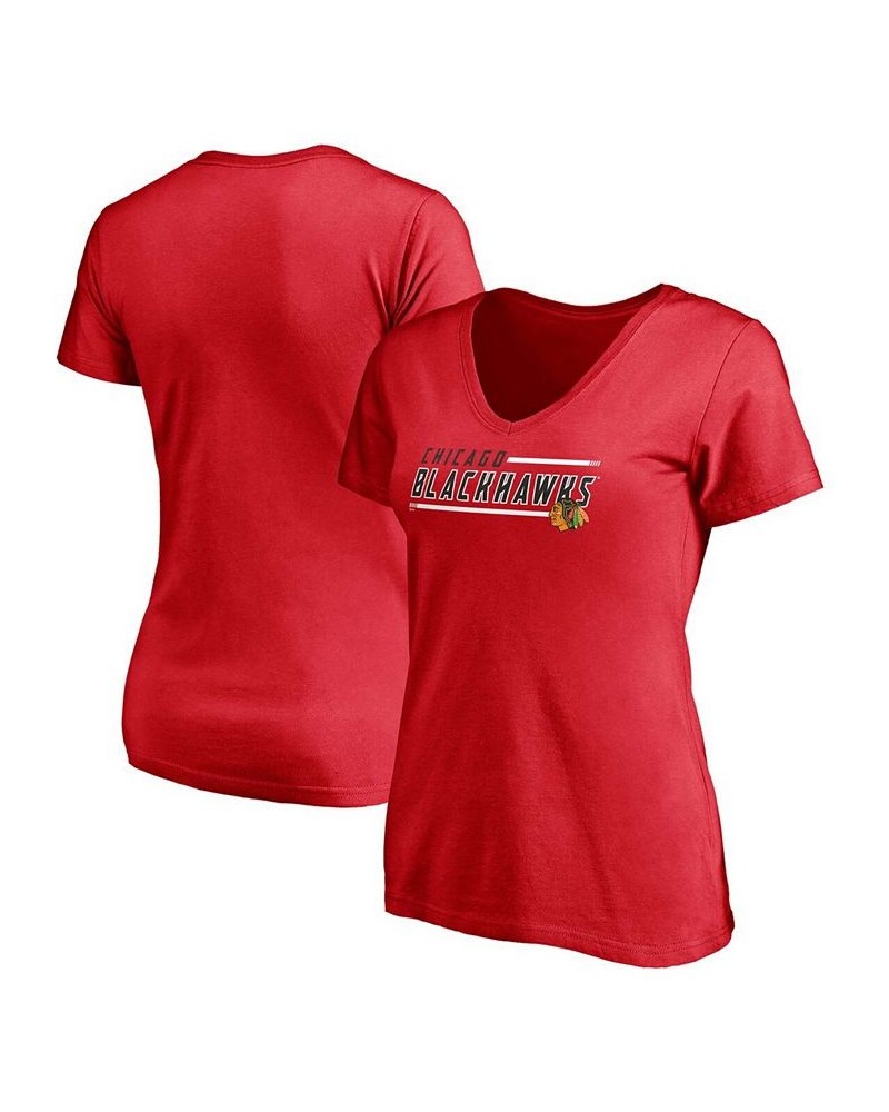 Women's Red Chicago Blackhawks Mascot in Bounds V-Neck T-shirt Red $20.13 Tops