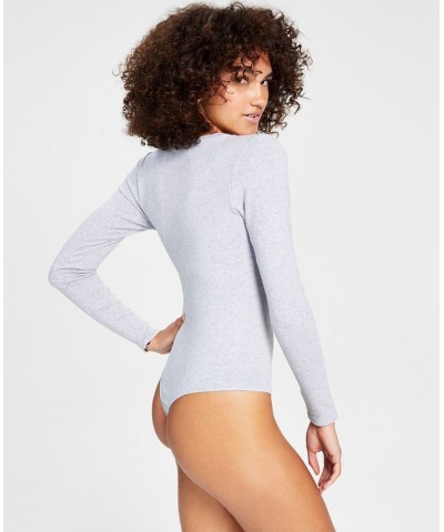 Women's Long-Sleeve V-Neck Bodysuit Silver $12.78 Tops