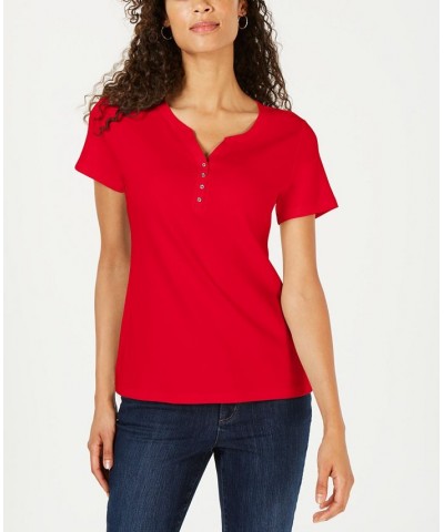 Petite Cotton Henley Top New Red Amore $9.50 Tops