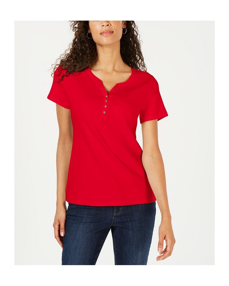 Petite Cotton Henley Top New Red Amore $9.50 Tops